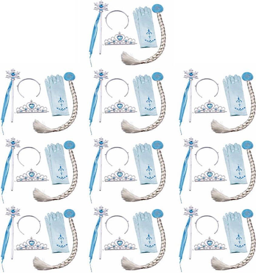 Het Betere Merk Voor bij je prinsessenjurk meisje Uitdeelzakjes Elsa accessoires uitdeelcadeautjes voor traktatie Speelgoed 10 x Kroon (Tiara) 10 x Toverstaf 10 x Prinsessenhandschoenen 10 x Elsa Haarvlecht Prinsessenfeestje
