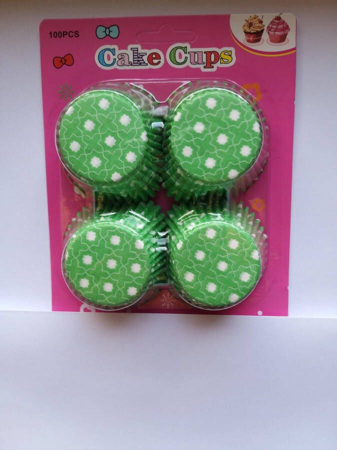 Het Borstelhuis vof Cupcake Vormpjes Papier Muffin Vormpjes 100 Stuks Diameter 5 cm Groen met witte sterretjes