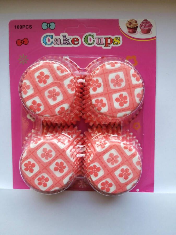 Het Borstelhuis vof Cupcake Vormpjes Papier Muffin Vormpjes 100 stuks Diameter 5 cm Roze Bloemetjes