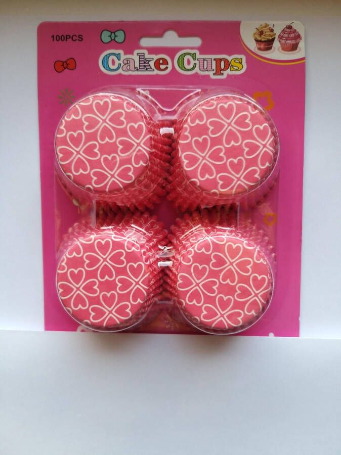 Het Borstelhuis vof Cupcake Vormpjes Papier Muffin Vormpjes 100 Stuks Diameter 5 cm Roze met Witte Hartjes