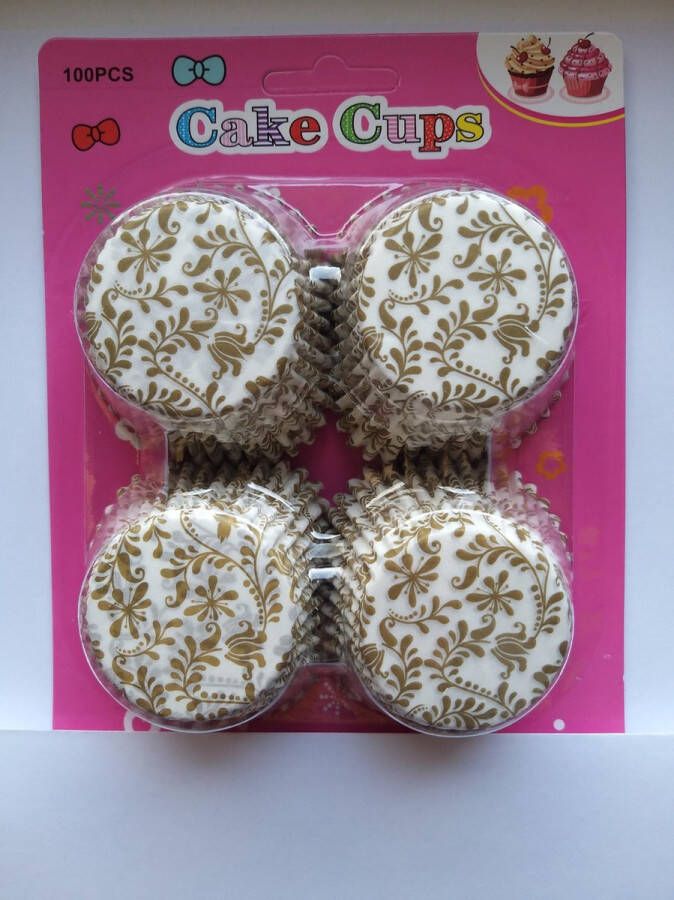 Het Borstelhuis vof Cupcake Vormpjes Papier Muffin Vormpjes 100 Stuks Diameter 5 cm Wit-Goud Takjes