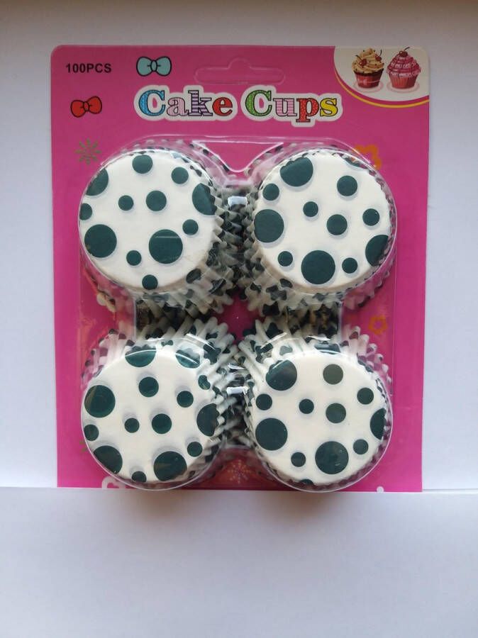 Het Borstelhuis vof Cupcake Vormpjes Papier Muffin Vormpjes 100 Stuks Diameter 5 cm Wit met Groene Stippen