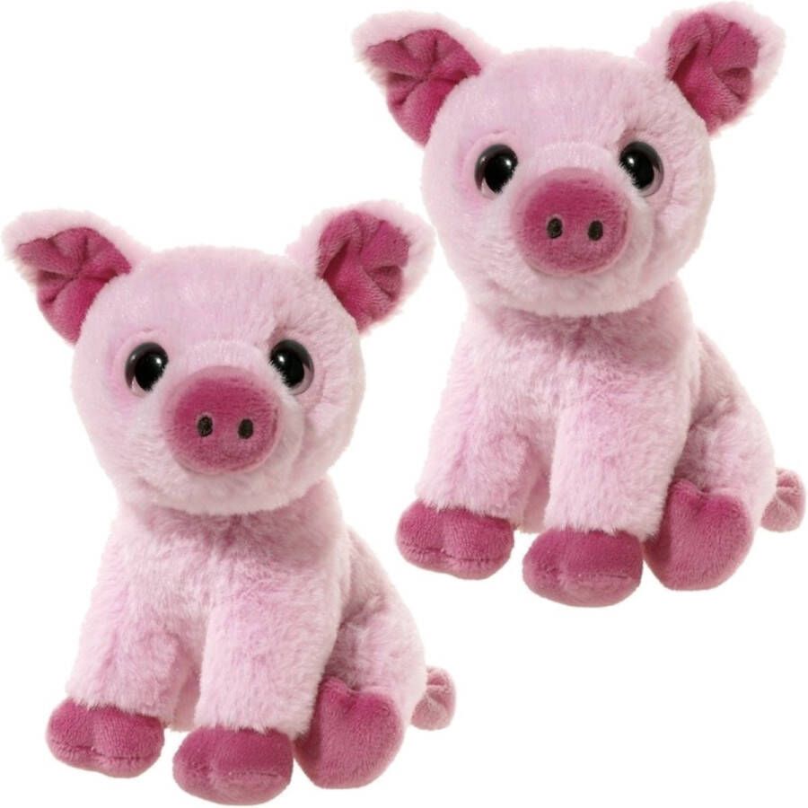 Heunec Set van 2x stuks zacht roze pluche varkens knuffeltjes 14 cm Knuffel boederijdieren