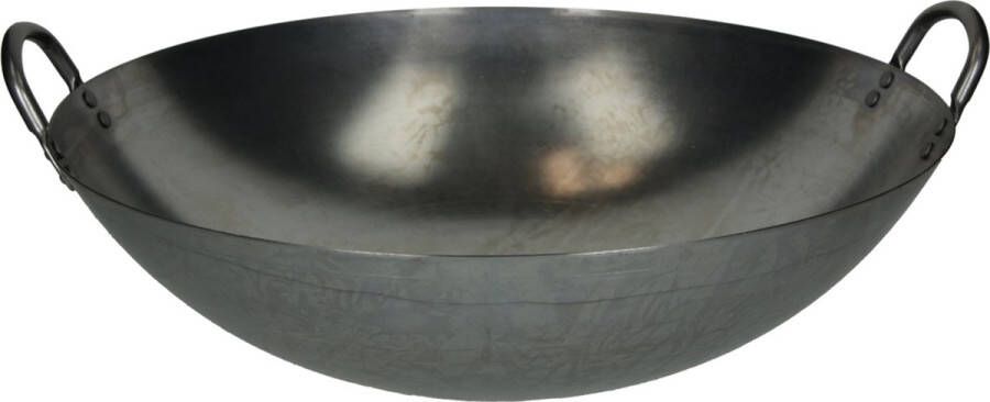 Heuschen & Schrouff Wokpan met 2 handvaten Ø 43 cm – Staal Platte bodem Traditioneel
