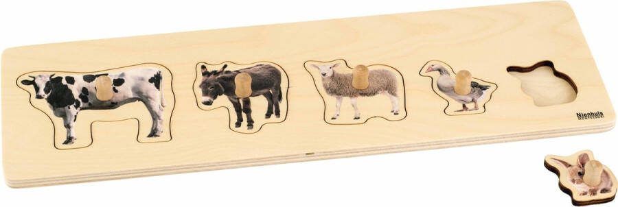 Nienhuis Montessori Kinderpuzzel Boerderijdieren Kinderpuzzel Houten speelgoed Houten puzzel Educatief speelgoed Houten dieren speelgoed 5 stukjes Vanaf 2 jaar