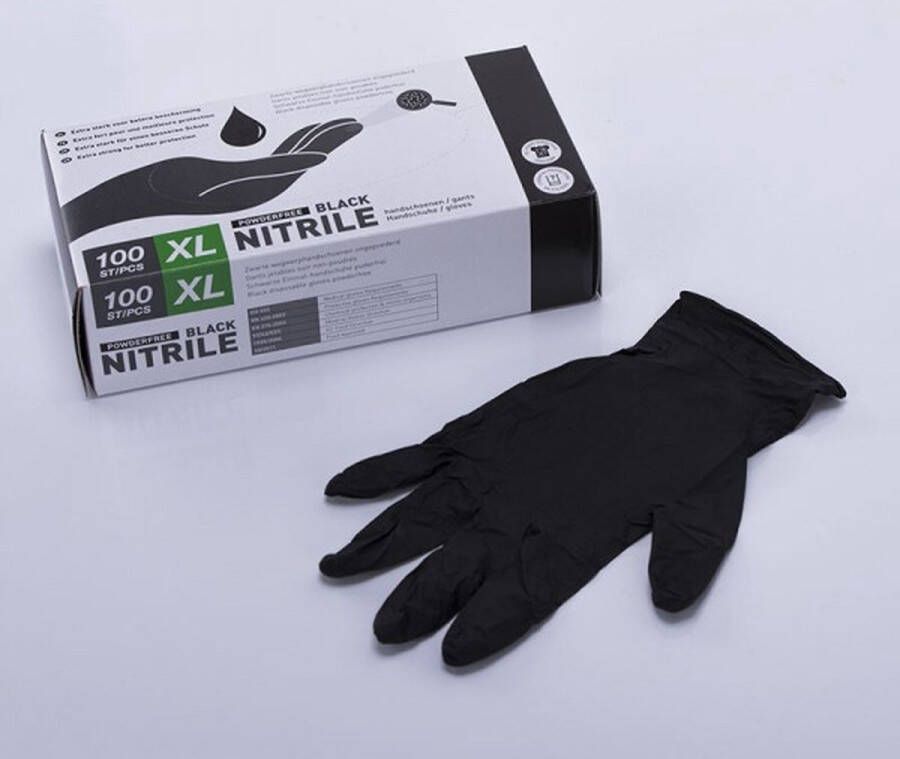 Heva Nitril Wegwerp Handschoenen Ongepoederd XL 100 Stuks Zwart