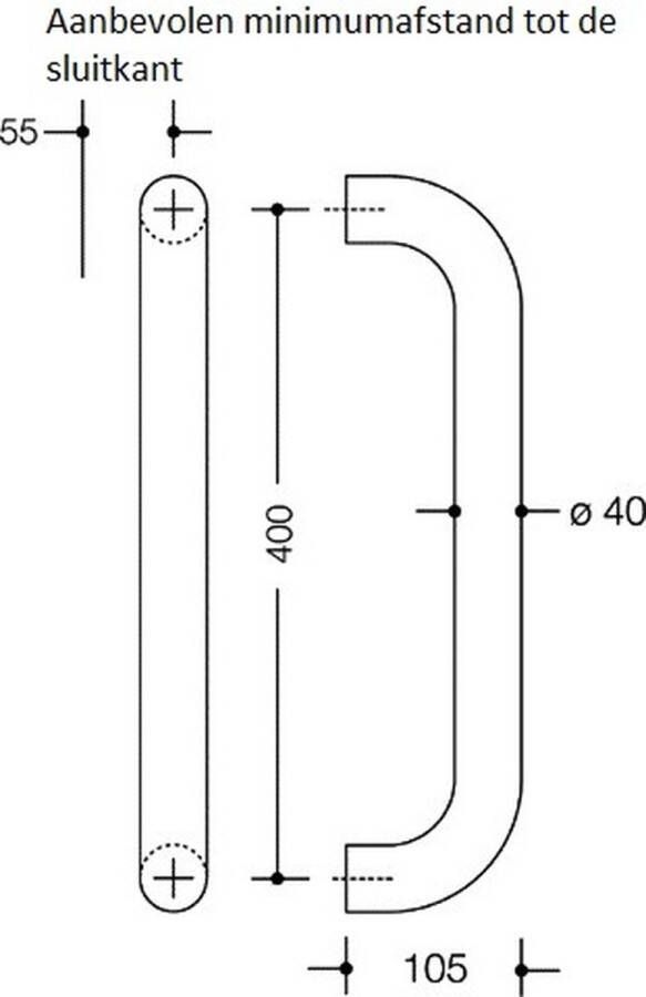 Hewi deurgreep recht Ø40mm as=400mm inox mat