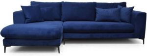 Hexagon Links vaste hoekbank 5 plaatsen Marley blauwe stof l 266 x d 165 x h 84 cm gemaakt in Frankrijk