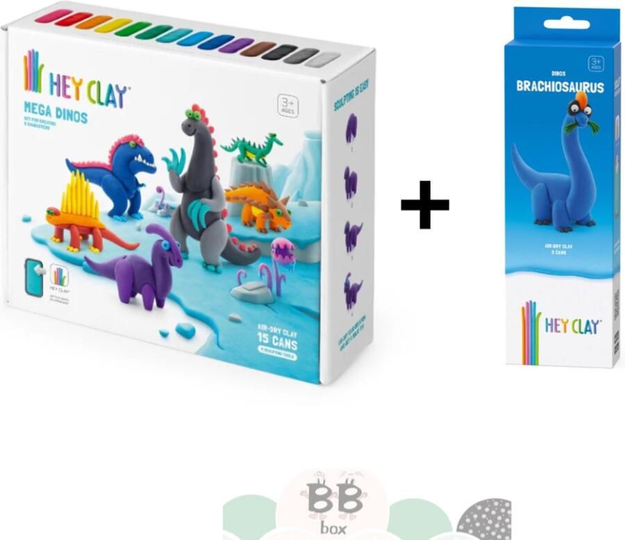 Hey Clay Boetseerklei Set van 2 dozen 7 dinosaurussen