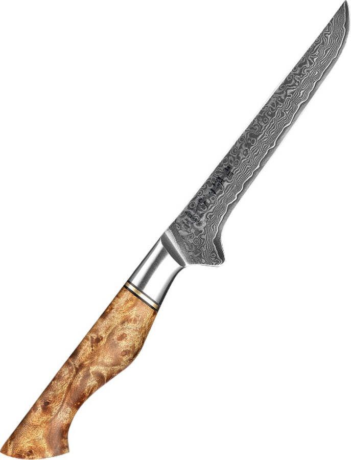 HEZHEN Professioneel 6 Uitbeenmes (fileermes) VG10 Damascus staal (67 lagen) B30 Series Handvat van Plataanhout met Klinknagel Mozaïek
