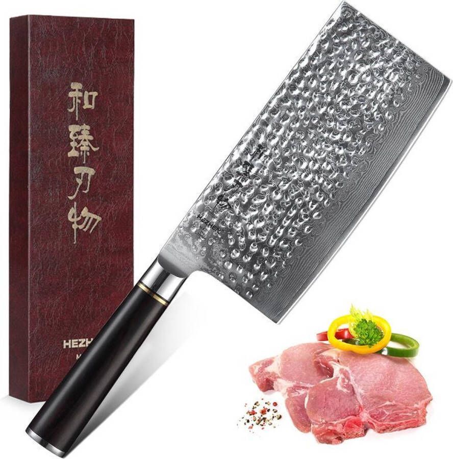 HEZHEN Professioneel 7 Hakmes Cleaver | VG10 Damascus staal (67 lagen) | B1Z Series | Handvat van zwaar Ebbenhout
