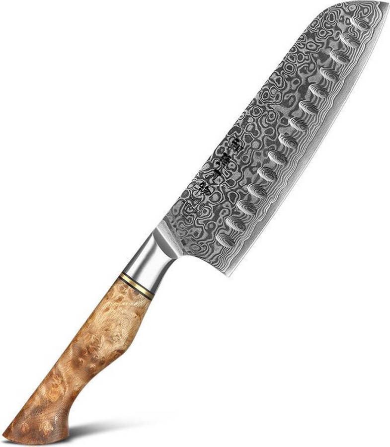 HEZHEN Professioneel 7 Santokumes | VG10 Damascus staal (67 lagen) | B30 Series | Handvat van Plataanhout met Klinknagel Mozaïek