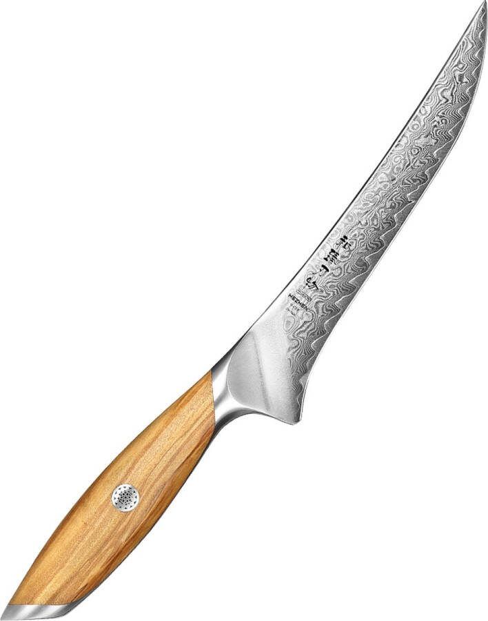 HEZHEN X01 Flagship Series Fileermes Damascus Poederstaal (73 laags met kern van 14Cr14MoVNb) – Olijfhout – Professioneel vlijmscherp damastmes Inclusief mooie geschenkdoos