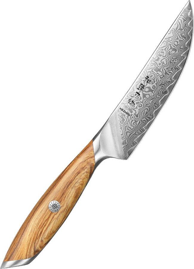 HEZHEN X01 Flagship Series Steakmes Damascus Poederstaal (73 laags met kern van 14Cr14MoVNb) – Olijfhout – Professioneel vlijmscherp damastmes Inclusief mooie geschenkdoos
