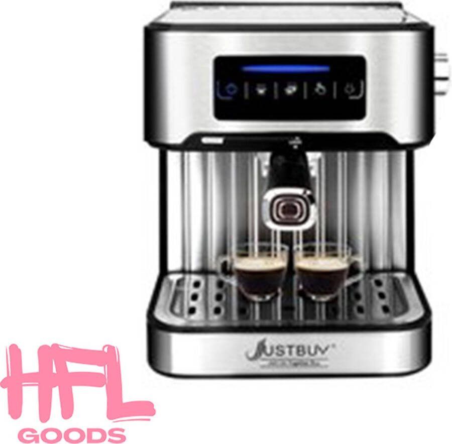 HFL Goods Espresso Apparaat Geniet Van Barista-Kwaliteit Thuis Met Het LCD Touch Espresso Koffiezetapparaat Met Semi-Automatische Pomp En Cappuccino Melkopschuimer Voor Perfecte Koffie Ervaringen Zilverkleurig