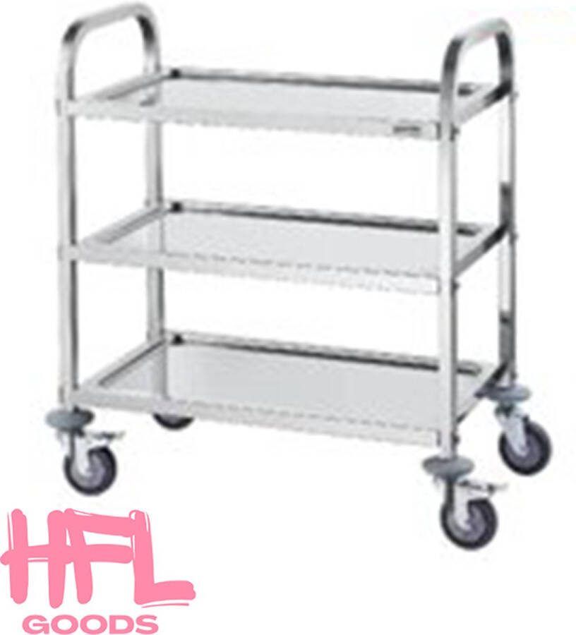 HFL Goods Serveerwagen Catering kar Serveerwagen op wieltjes Barcart Keukentrolley 3 laags Wieltjes 360 graden draaibaar RVS