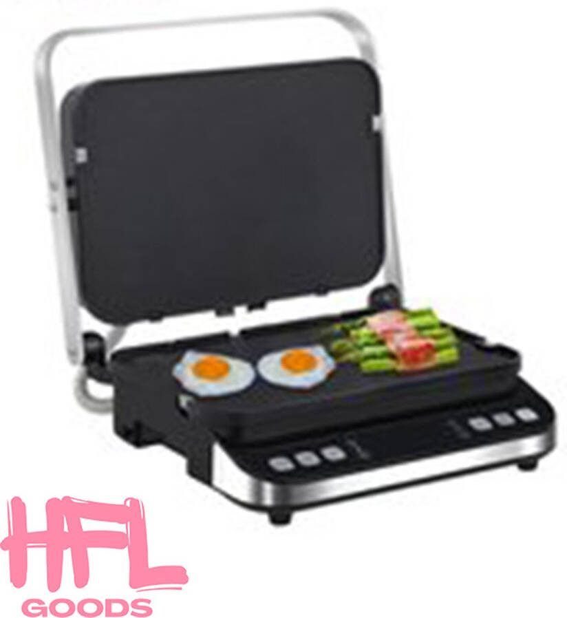HFL Goods Veelzijdige 2000W Elektrische Contactgrill Compleet Met Digitale Bakplaat En Panini-Pers. 180 Graden Voor Een Uitgebreide Barbecue Ervaring Met Optionele Wafelmakerplaten Voor Nog Meer Variatie