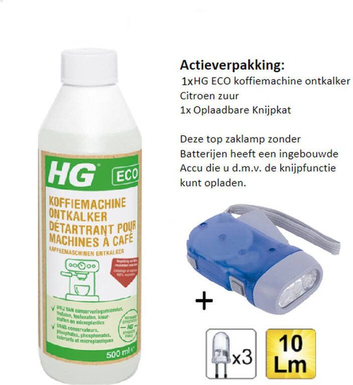 HG eco koffiemachine ontkalker citroenzuur 1 stuks + Knijpkat Zaklamp