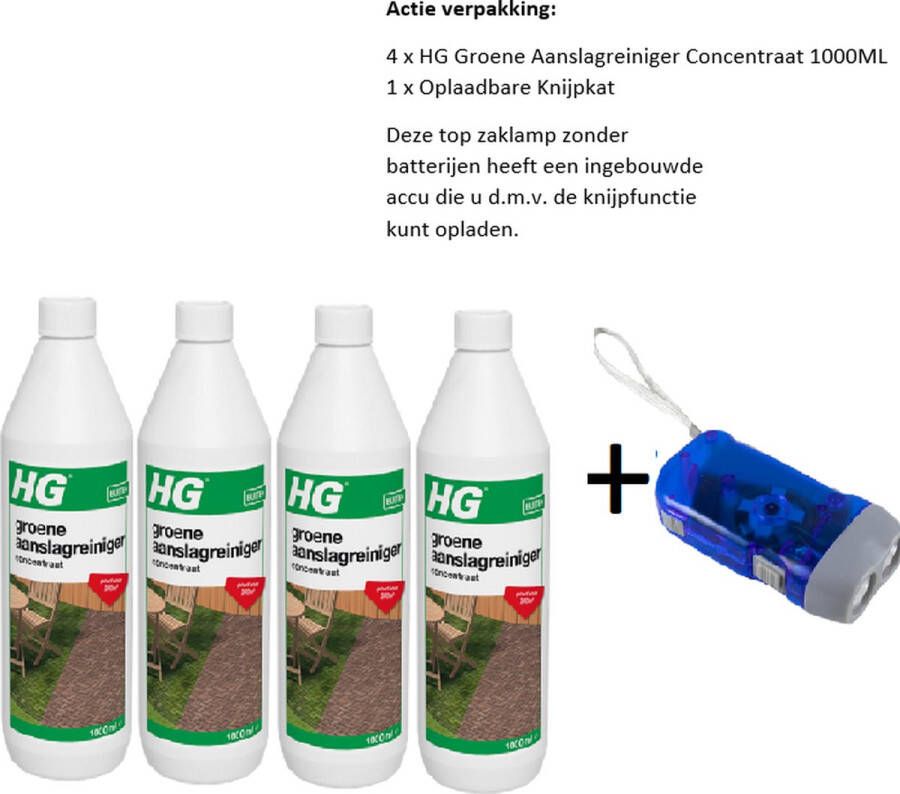 HG Groene Aanslagreiniger Concentraat 1000ML 4 stuks + Knijpkat Zaklamp