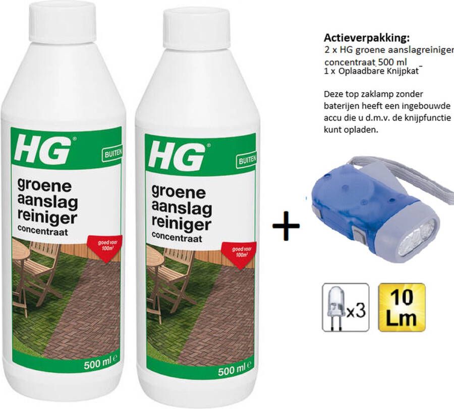 HG groene aanslagreiniger concentraat 500 ml 2 stuks + Zaklamp Knijpkat