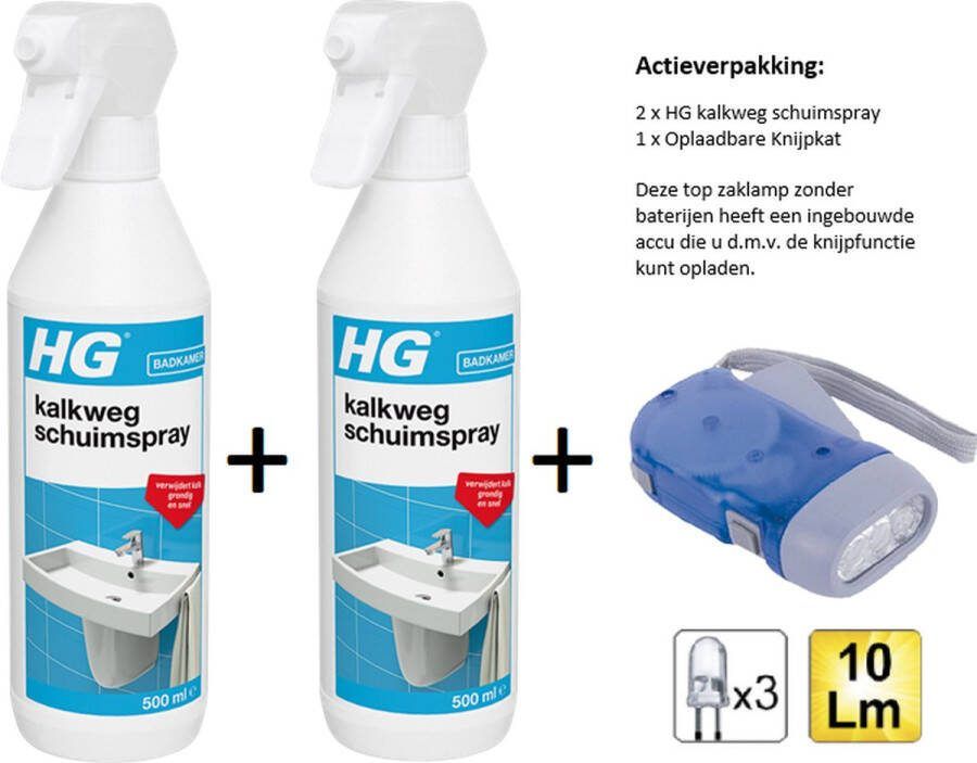 HG kalkweg schuimspray 2 stuks + Zaklamp Knijpkat
