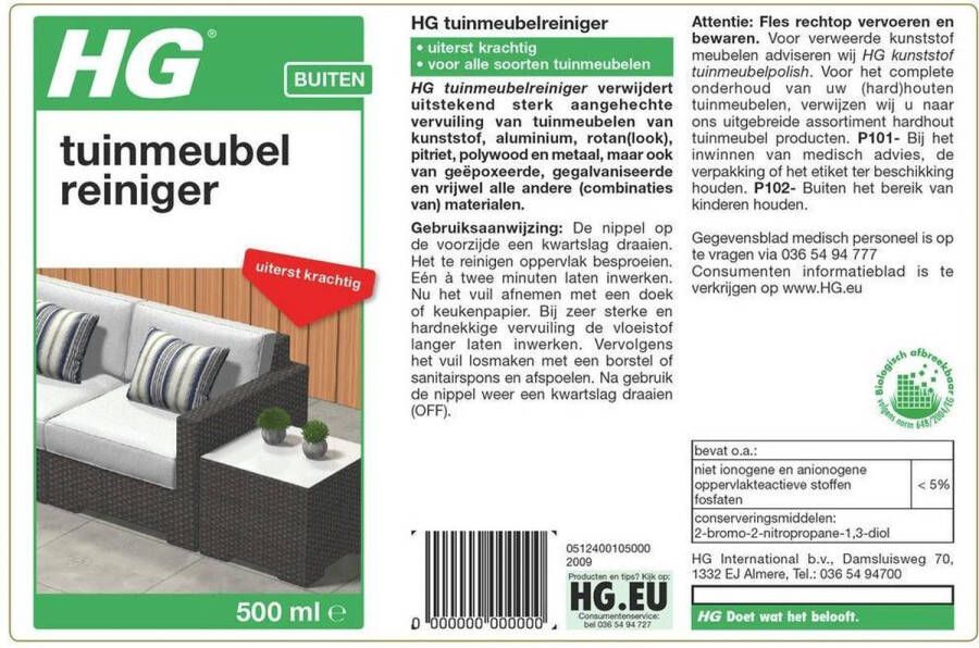 HG tuinmeubelreiniger 500ml voor alle soorten tuinmeubelen uiterst krachtig