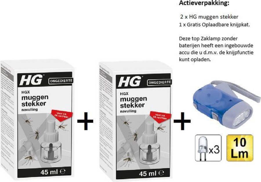 HG X muggenstekker navulling 2 stuks + Knijpkat Zaklamp