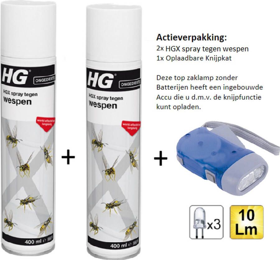 HG X spray tegen wespen- 2 stuks + Knijpkat Zaklamp