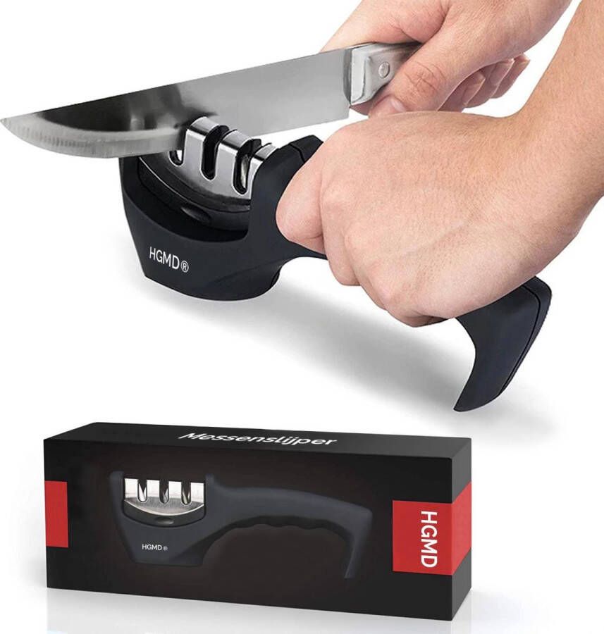 HGMD Luxe Messenslijper 3 Standen Zwart Antislip Scharenslijper Messen slijper Knife sharpener