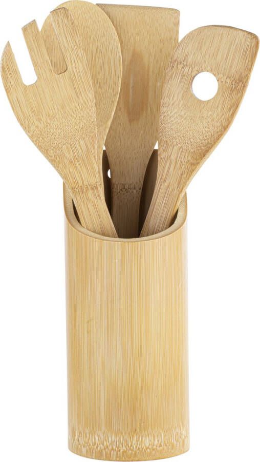 CHI Bamboe houten keukengerei spatel set 4-delig met houder Keukenspatels