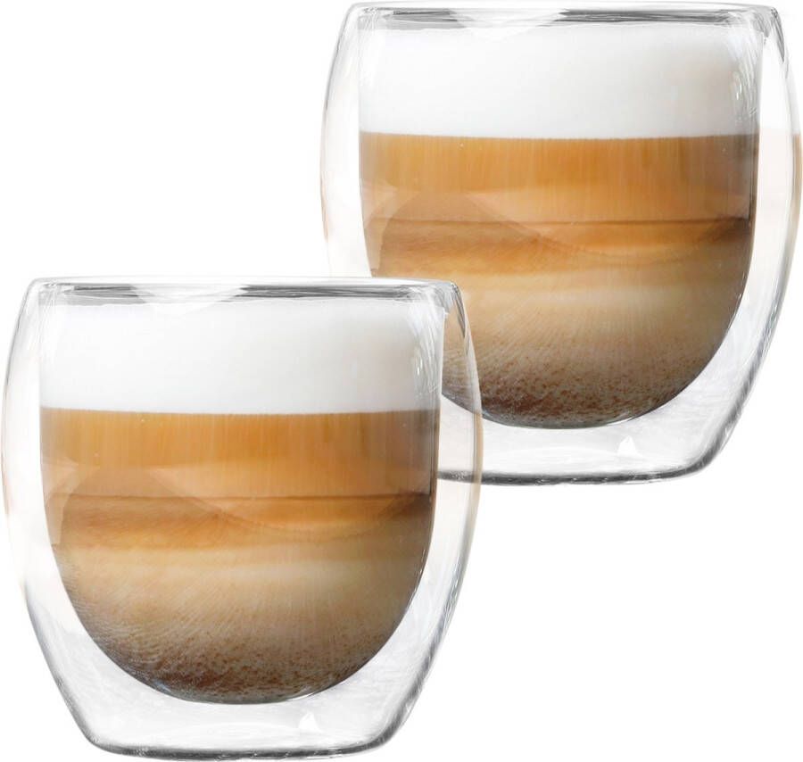 Hi Set van 2x stuks dubbelwandige koffieglazen theeglazen 250 ml 25 cl Thee koffie drinken Glazen voor thee en koffie