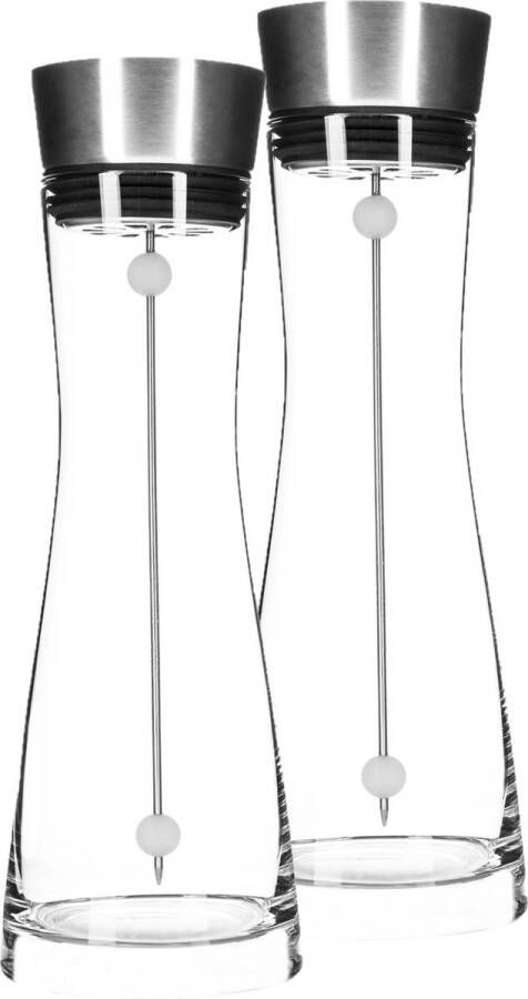 Hi Set van 2x stuks glazen karaffen schenkkannen met RVS fruitspies en afwasborstel 1 liter Waterkannen schenkkannen Waterkaraf