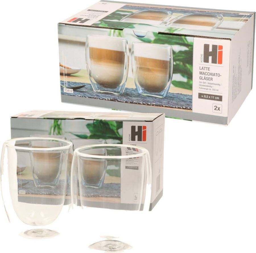 Hi Set van 6x stuks dubbelwandige koffieglazen theeglazen 350 ml 35 cl Glazen voor thee en koffie Latte Macc ato Glazen