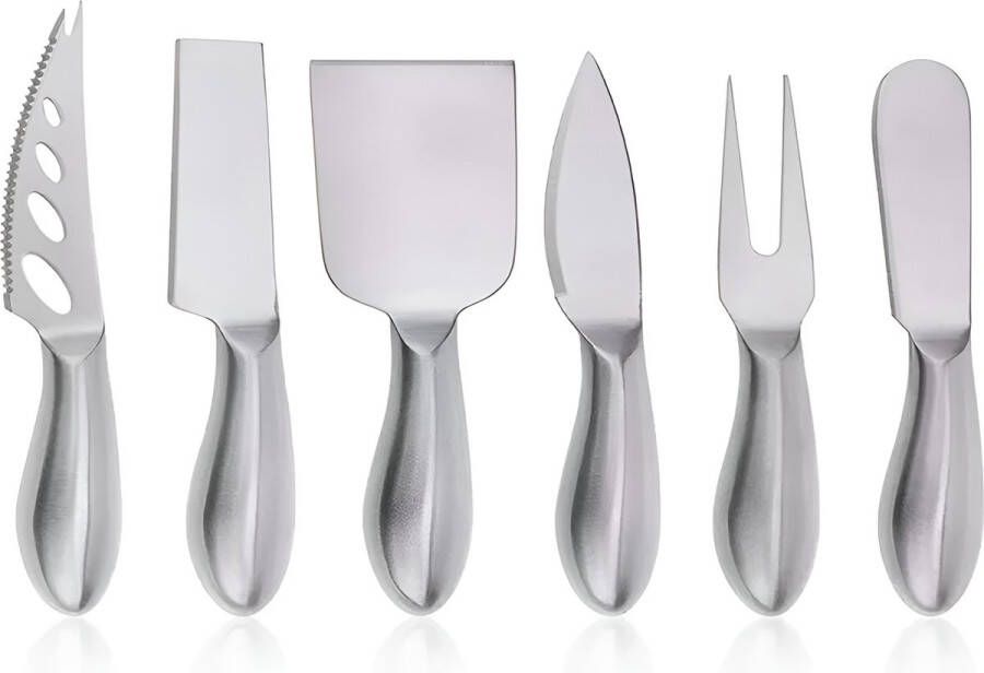 Hi Nature ™ kaasmessen set van 6 Kaasmesjes kaasmes Kaasmessenset voor alle kaassoorten Smeermesje Vaatwasserbestendig RVS Zilver
