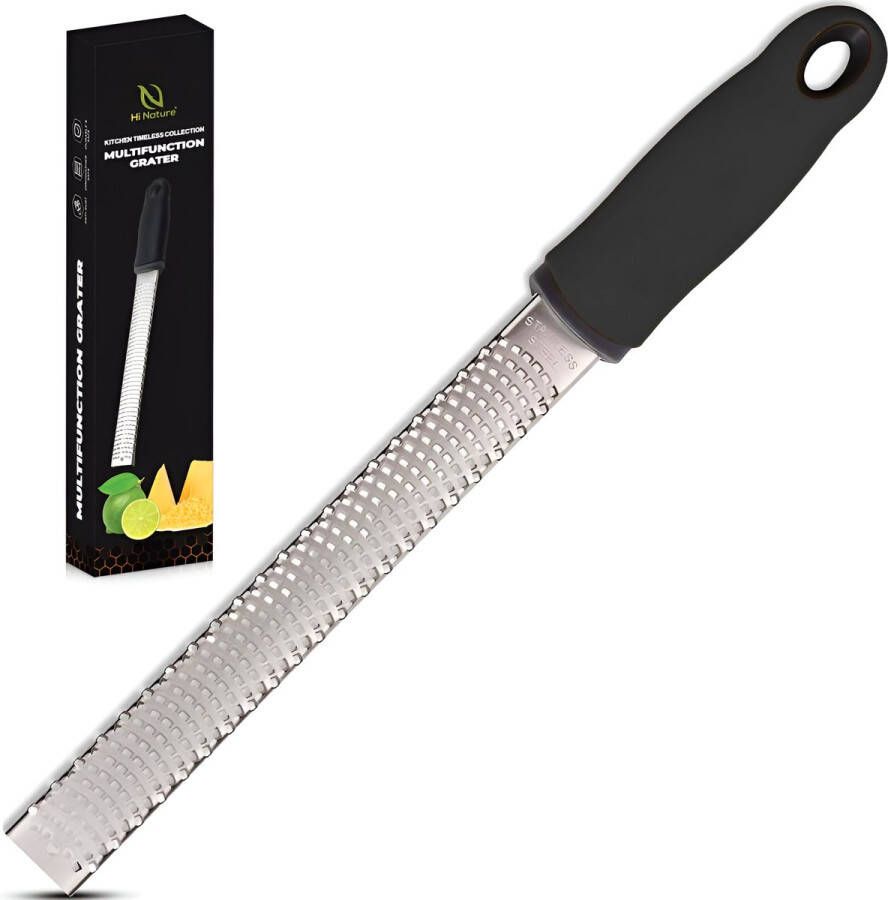 Hi Nature ™ Premium Rasp zester Handrasp lang- Citroenrasp Kaasrasp Gemberrasp Knoflookrasp Roestvrij staal Zwart