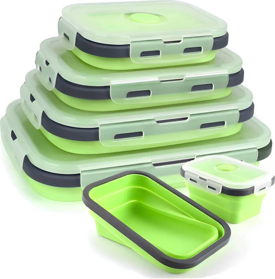 Hi Nature ™ Vershoudbakjes set 4 stuks Bewaarbakjes opvouwbaar Diepvriesbakjes vierkant Meal prep bakjes Lunchbox set Magnetron bakjes met deksel BPA Vrij Siliconen vershouddoos Silicone bakjes Voedselcontainer