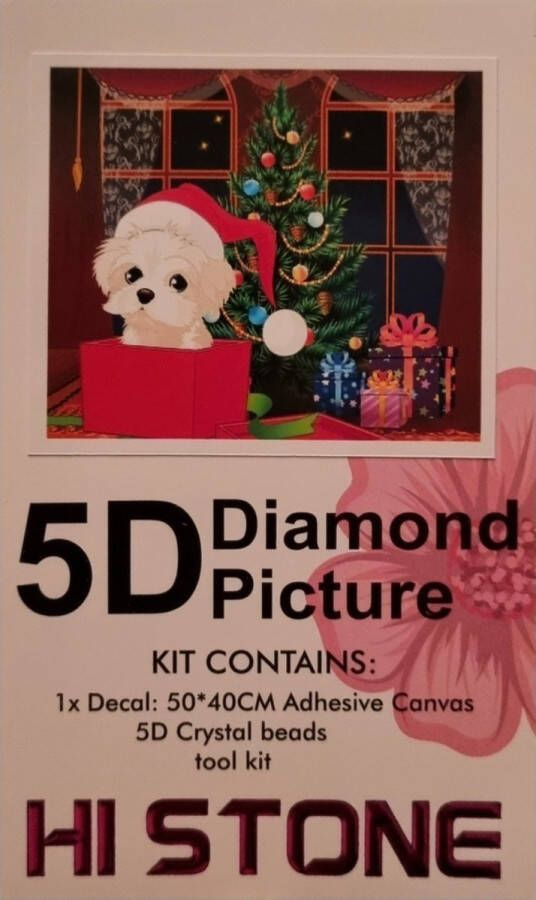 Hi Stone Diamond Painting kerst 50x40cm kerst hond als kadotje