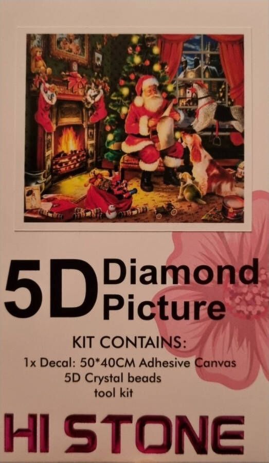 Hi Stone Diamond Painting kerst 50x40cm kerstman bij de openhaard