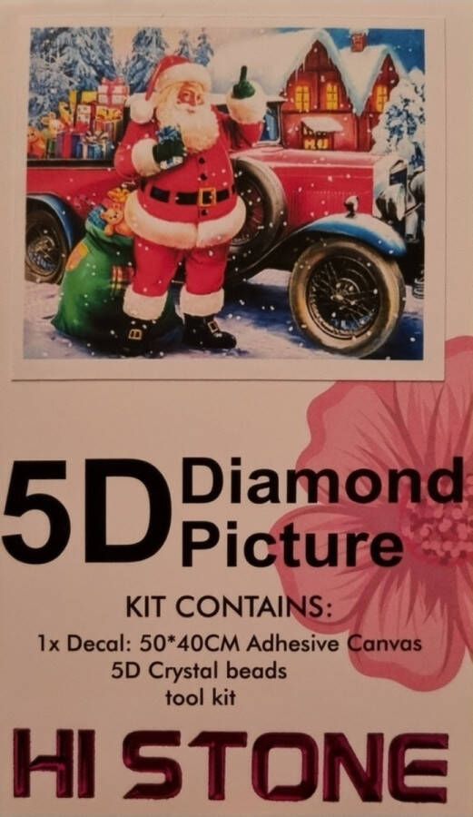Hi Stone Diamond Painting kerst 50x40cm kerstman met kerst auto