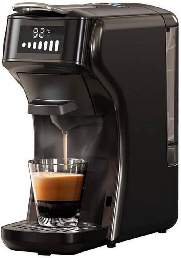 HiBrew H1B koffiezetapparaat met 6 in 1 pads watertank van 600 ml drukextractie van 19 bar koud warm-modus LED-indicator voor Kcup* Nes* DG* espressopoeder zwart EU-stekker