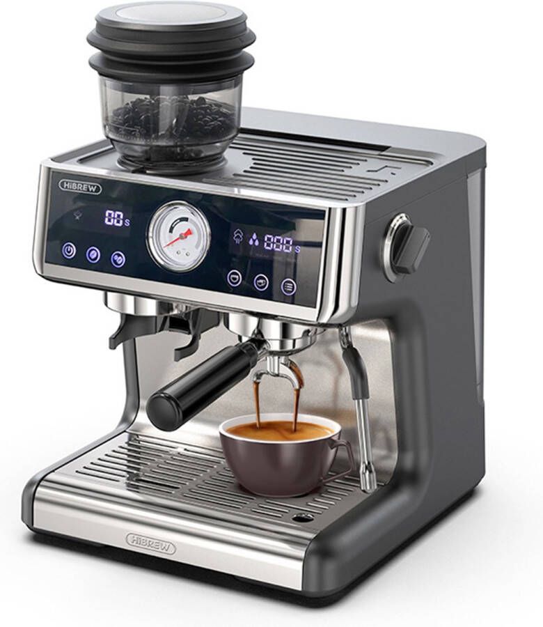HiBrew H7A Koffiezetapparaat Espressomachine 20 bar druk dubbel boilersysteem 30 niveaus molen 250 g koffiebonencapaciteit LCD-aanraakscherm