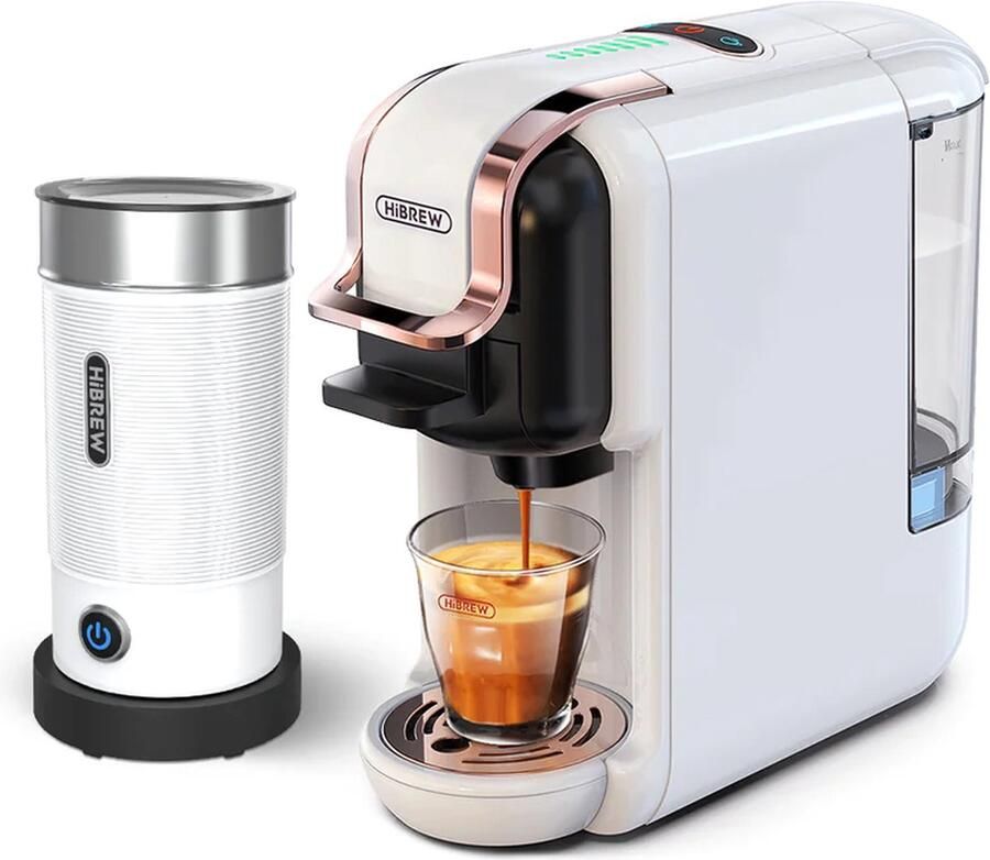 HiBrew Koffiezetapparaat 5-in-1 – Koffiemachine + Melkschuimer – Meerdere Capsules – Koffiepadmachine Heet Koud – 19Bar – 1450W – Wit
