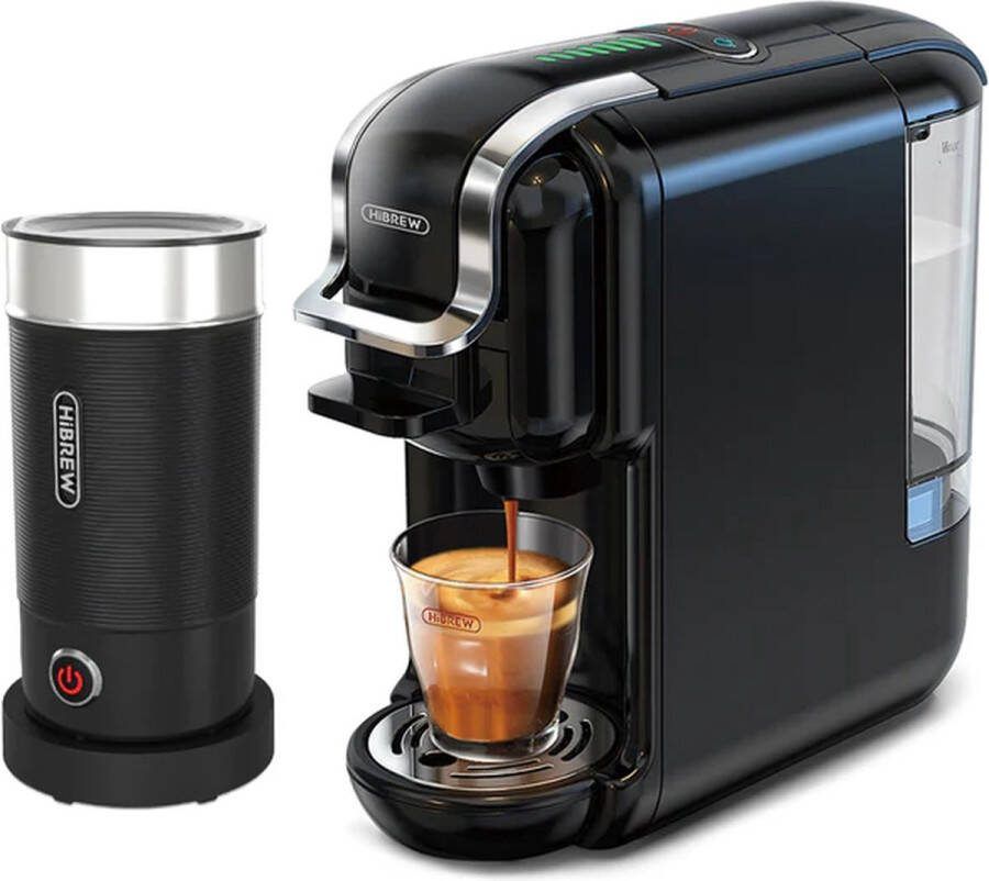 HiBrew Koffiezetapparaat 5-in-1 – Koffiemachine + Melkschuimer – Meerdere Capsules – Koffiepadmachine Heet Koud – 19Bar – 1450W – Zwart