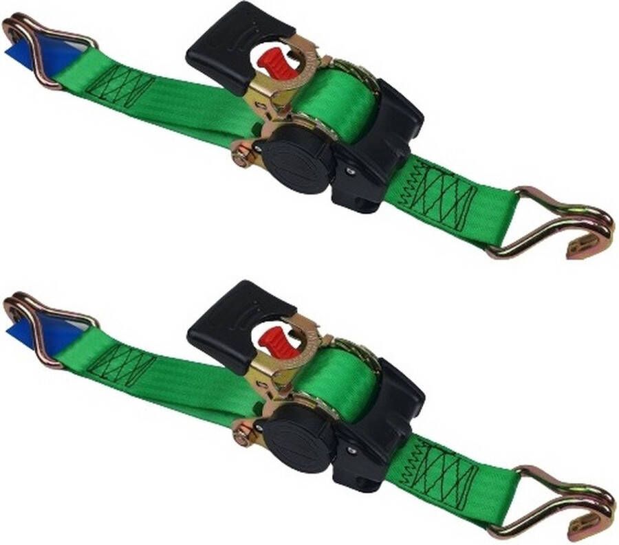HID Zelfoprollende spanband met P-haken 50 mm 3 meter groen- Set van 2