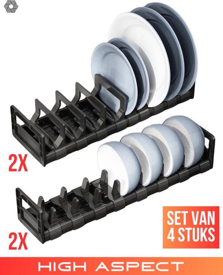 High aspect 2x borden rek+2x kommen rek set van 4 Keukenlade organizer Set van 4 Voor kommen en schalen Lade verdeler Borden Rek Keukenkast Modern 45cm- Bordenrek Bordenhouder Borden design 45CM
