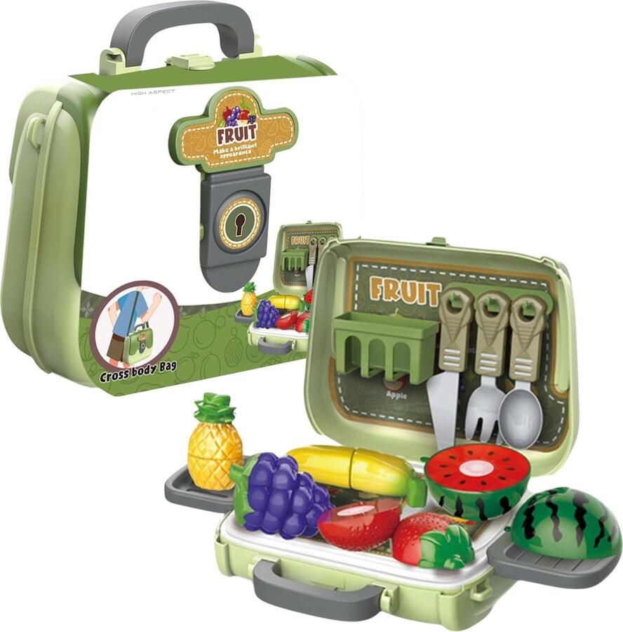 High aspect Speelgoed koffer Fruit met bestek keukenspeelgoed speelgoed speelgoedkoffer Keukenspeelset Keuken Speelset Keuken speelset- Keuken Speelgoed Servies Meisjes & Jongens