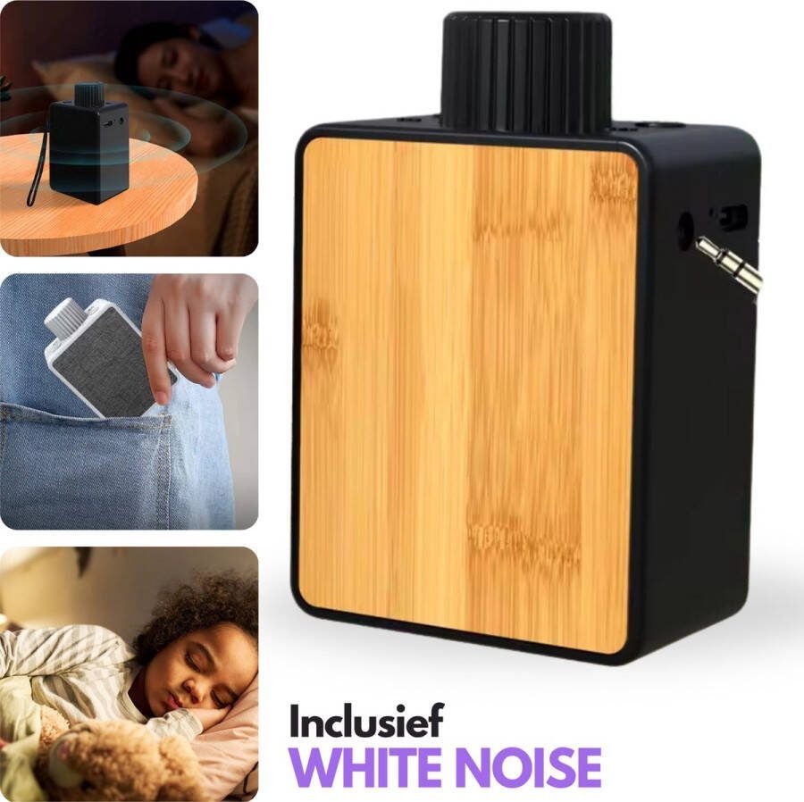 High aspect White Noise Machine Hout Met Geluidseffecten Speaker White Noise Machine – White Noise Baby – Witte Ruis – Draadloos en Oplaadbaar Muziekdoosje Slaaptrainer Slaaphulp Wekker