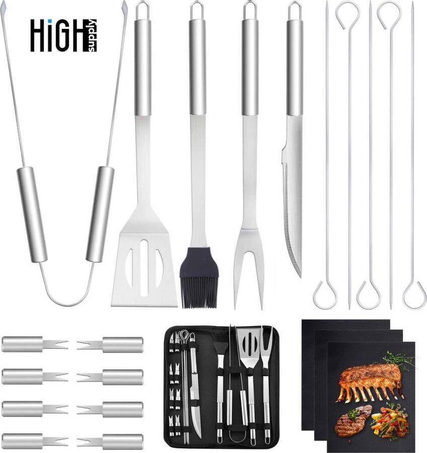 HighSupply 18 Delige Premium BBQ Accesoires en Gereedschap Set Barbecue Set Inclusief 3x BBQ Grill Mat
