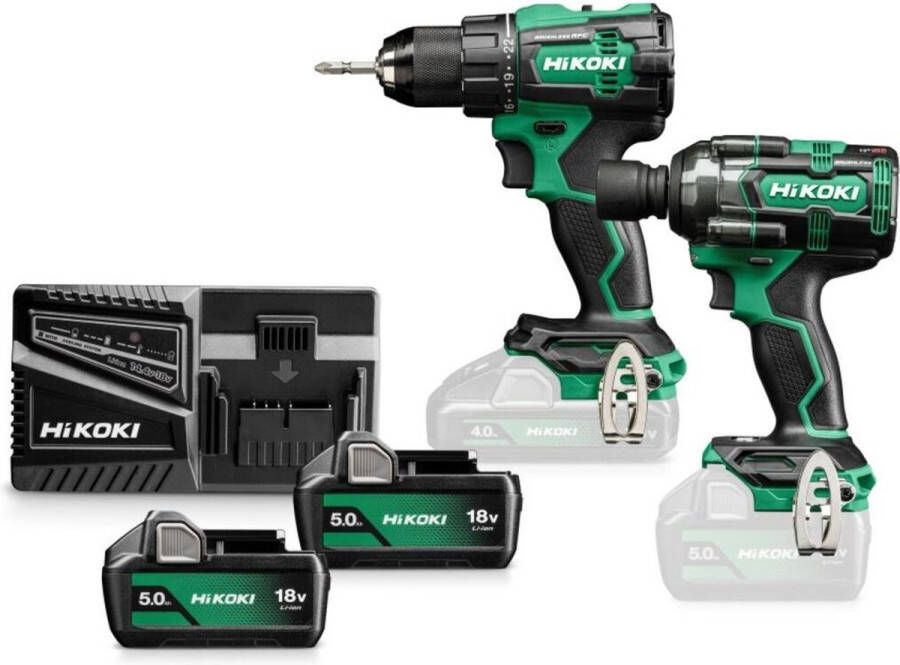HiKOKI KC18DEWKZ 18 V Comboset met DS18DE + WR18DH 2x BSL1850MA + lader in HSCIII 18 Volt accuboormachine + slagmoeraanzetter 345Nm