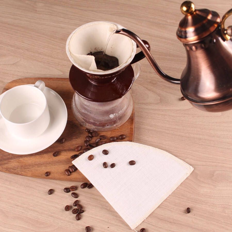 Hikr Katoenen Koffiefilter V60-2 stuks Ongebleekt Duurzaam en herbruikbaar